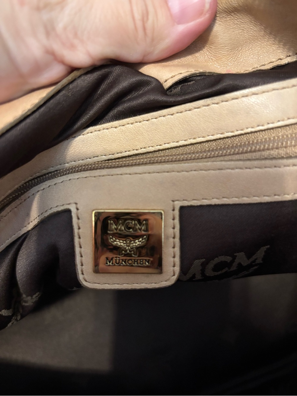 MCM Beige Logo Monogram Tote with Gold Plaque - Picture 14 of 14